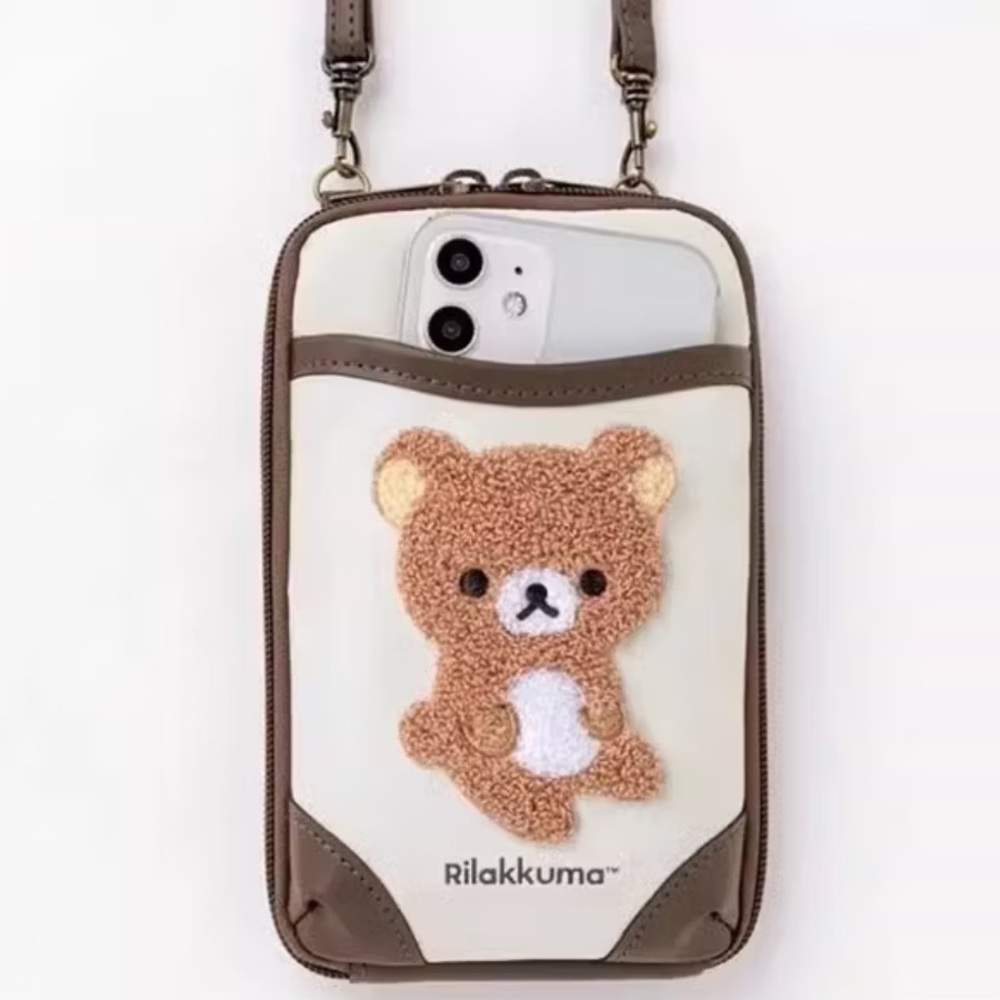 🆕 RILAKKUMA Fuzzy Teddy Bear Crossbody Pouch